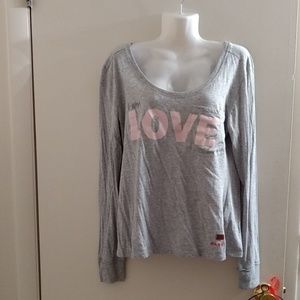 Peace Love World Long Sleeve Pocket Tee EUC
